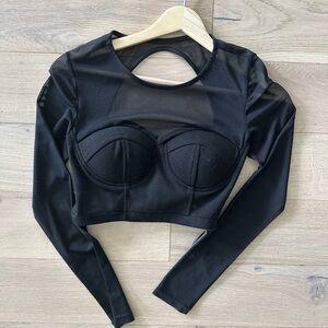 Black mesh crop top
